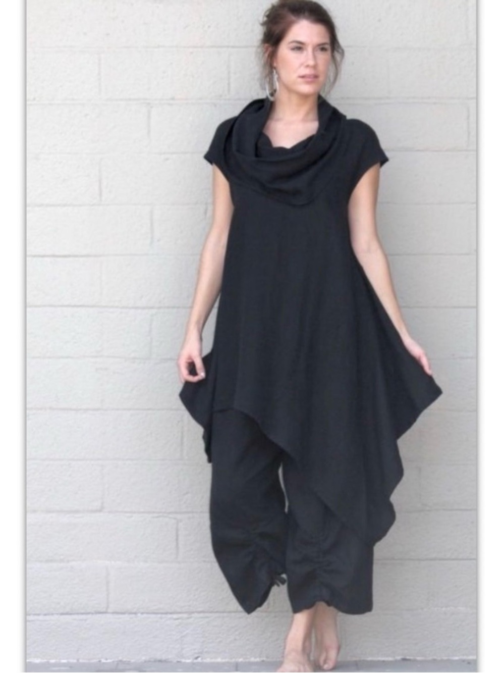 Bryn Walker Noa Black Linen Cowl Neck Sleeveless Asymmetric Tunic Top Medium